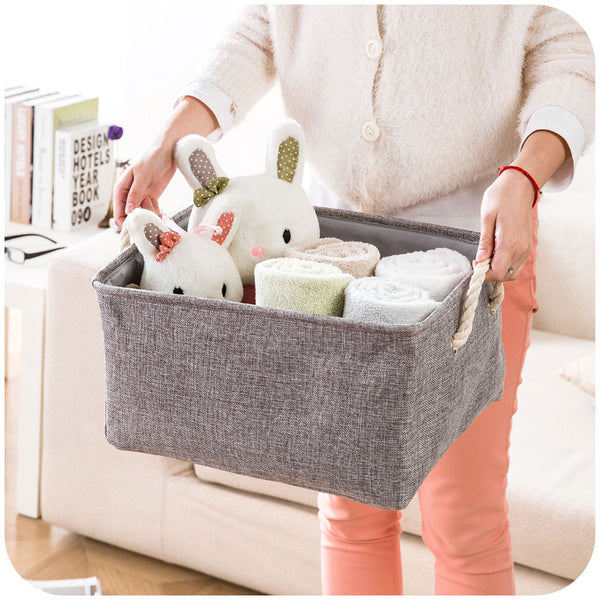 Plain Linen Fabric Basket With Handle