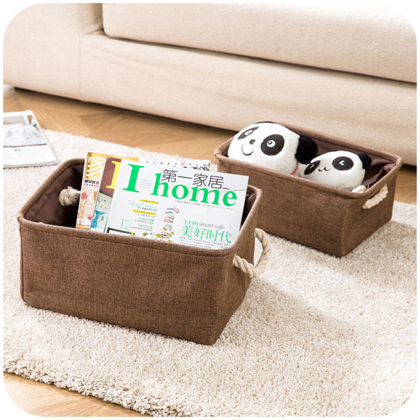 Plain Linen Fabric Basket With Handle