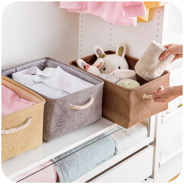 Plain Linen Fabric Basket With Handle