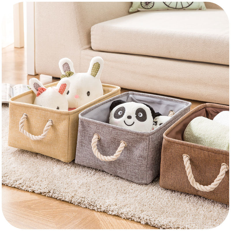 Plain Linen Fabric Basket With Handle