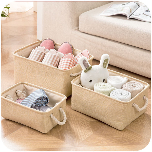 Plain Linen Fabric Basket With Handle